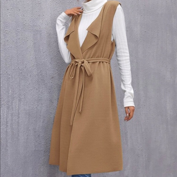 Khaki Duster Vest With Belt - Picture 3 of 5